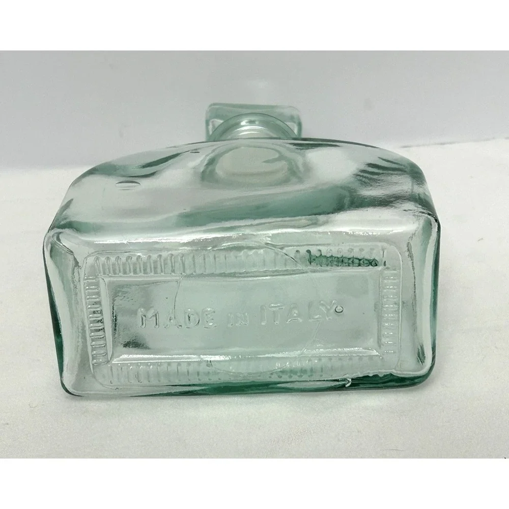 Green Glass Decanter Bottle Made in Italy Plastic Stopper 10